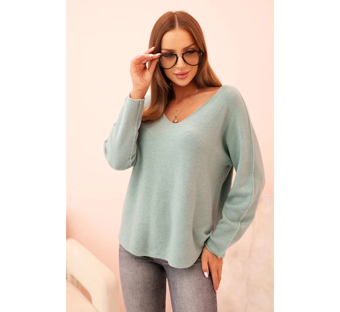 Svetr dámský s viskózou s výstřihem do V tmavě mátový Svetr dámský s viskózou s výstřihem do V tmavě mátový