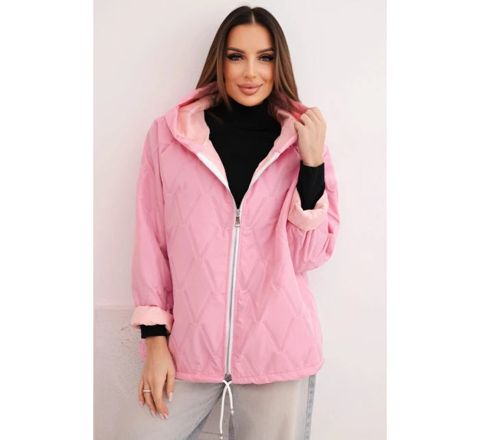 Dámská jarní prošívaná bunda s kapucí a zipem světle růžová