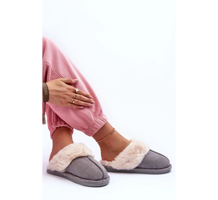 Dámské Pantofle s Kožešinou Šedé Pinky