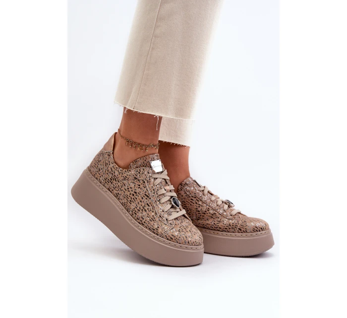 Kožené sportovní boty na platformě model 21657258 Bežové - Maciejka