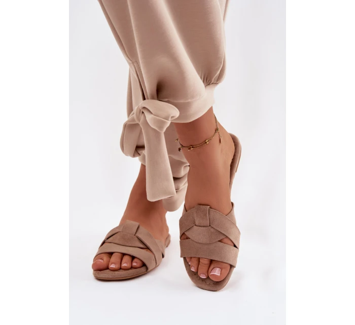 Dámské ploché pantofle s pásky tmavě béžové Pavelle