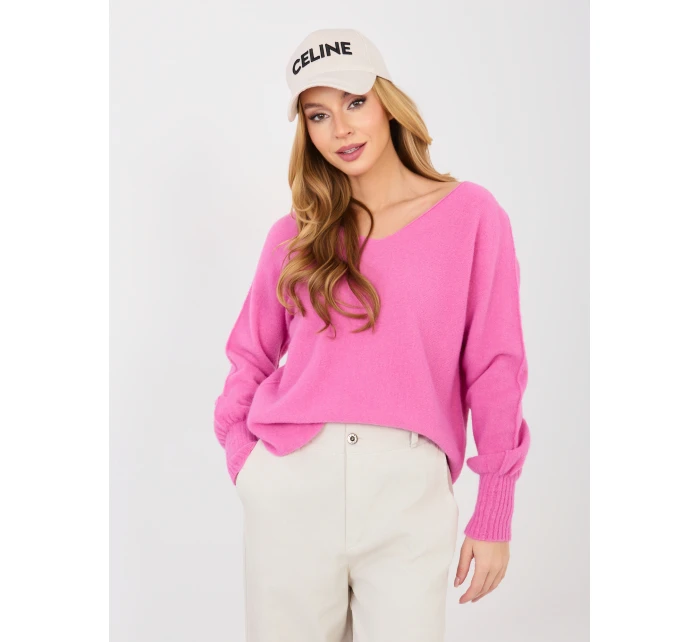 Sweter MI SW model 21937136 ciemny różowy - FPrice Sweter MI SW model 21937136 ciemny różowy - FPrice