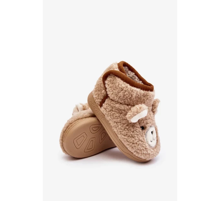 Dětské zateplené pantofle s medvídkem, béžová Eberra Dětské zateplené pantofle s medvídkem, béžová Eberra