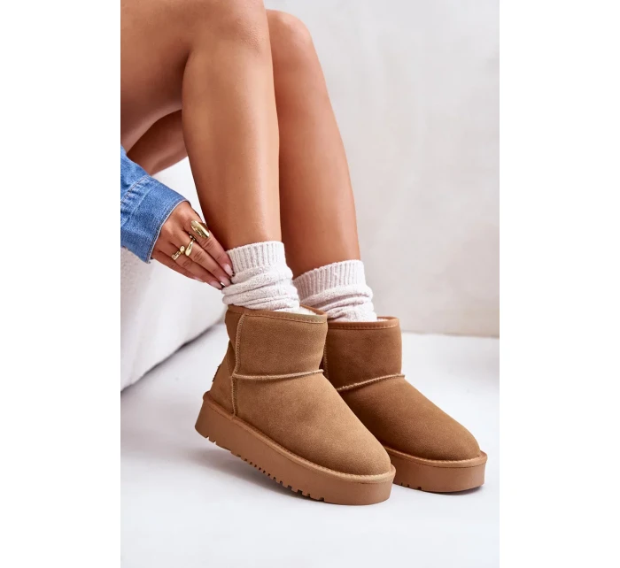 Kožené Semišové Sněhule Na Platformě Nad Kotníky Camel Rianaella