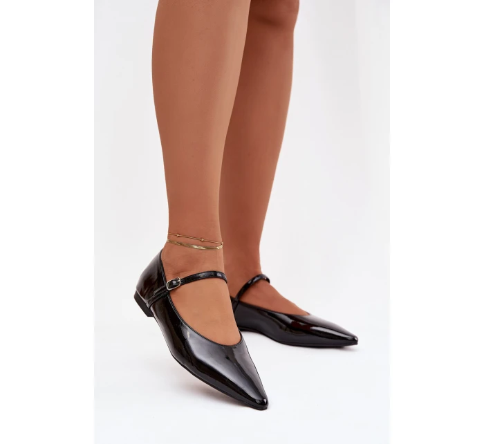 Dámské lakované baleríny s páskem Jarelle – černé Dámské lakované baleríny s páskem Jarelle – černé