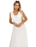 Dlouhé maxi šaty s a hlubokým výstřihem ecru barva model 22079727 - numoco basic Dlouhé maxi šaty s a hlubokým výstřihem ecru barva model 22079727 - numoco basic