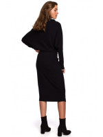 model 18003046 Pletené šaty s přeloženým výstřihem černé - STYLOVE