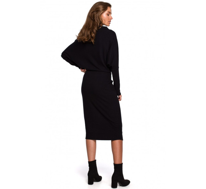 S245 Pletené šaty s límečkem - černé