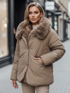 LUNAVI dámská prošívaná zimní bunda s kožešinou světle béžová FashionStreet TY4665z
