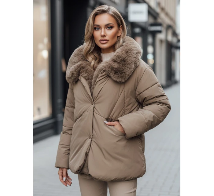 LUNAVI dámská prošívaná zimní bunda s kožešinou světle béžová FashionStreet TY4665z