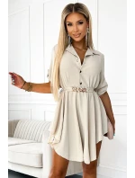 461-1 Košilové šaty s knoflíky a zlatým páskem - BEACH