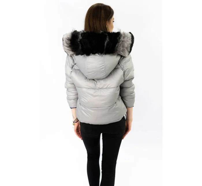 Tmavě modro-šedá oboustranná dámská bunda (b9555) Tmavě modro-šedá oboustranná dámská bunda (b9555)