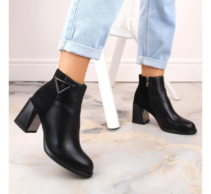 D&A S.Barski Premium Collection W OLI238 černé zateplené boty s ozdobným sloupkem