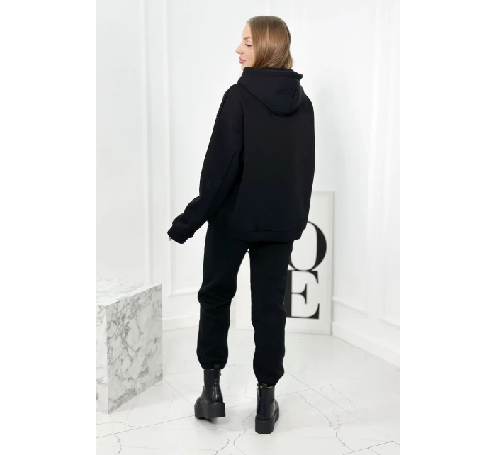 Izolovaná bavlněná souprava, mikina s vyšívacími + kalhotami černý Izolovaná bavlněná souprava, mikina s vyšívacími + kalhotami černý