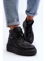 model 21647202 Dámské Kožené Sportovní Boty na Platformě Černé - Zazoo