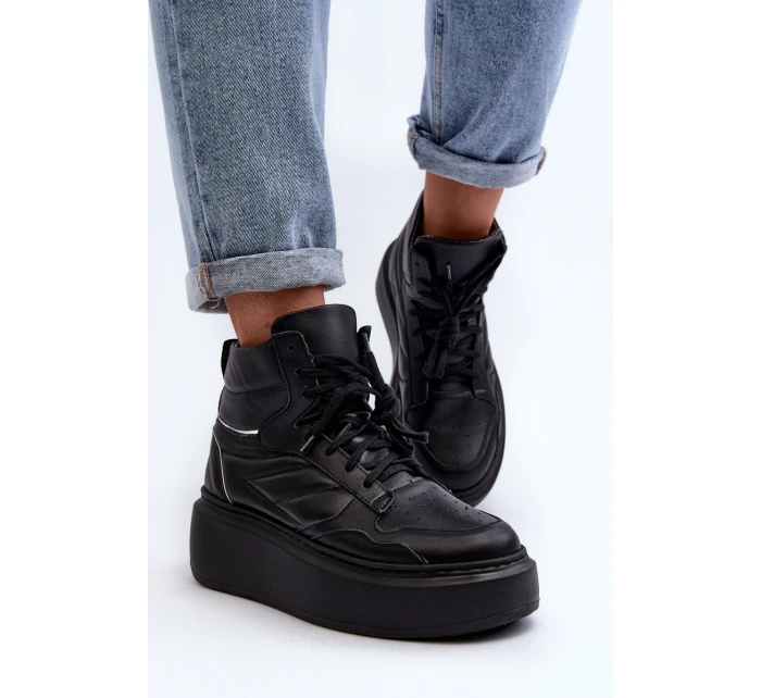 model 21647202 Dámské Kožené Sportovní Boty na Platformě Černé - Zazoo