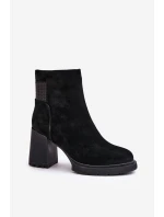 Semišové Kozačky Na Podpatku Zateplené D&A CR42-106 Černé