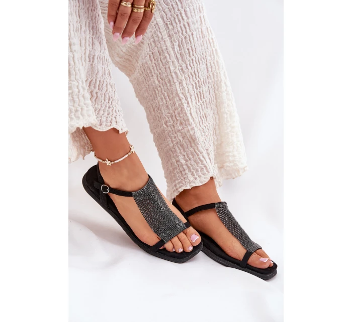 Plné Elegantní Dámské Sandály S Krystaly Artiker 56C1370 Černé