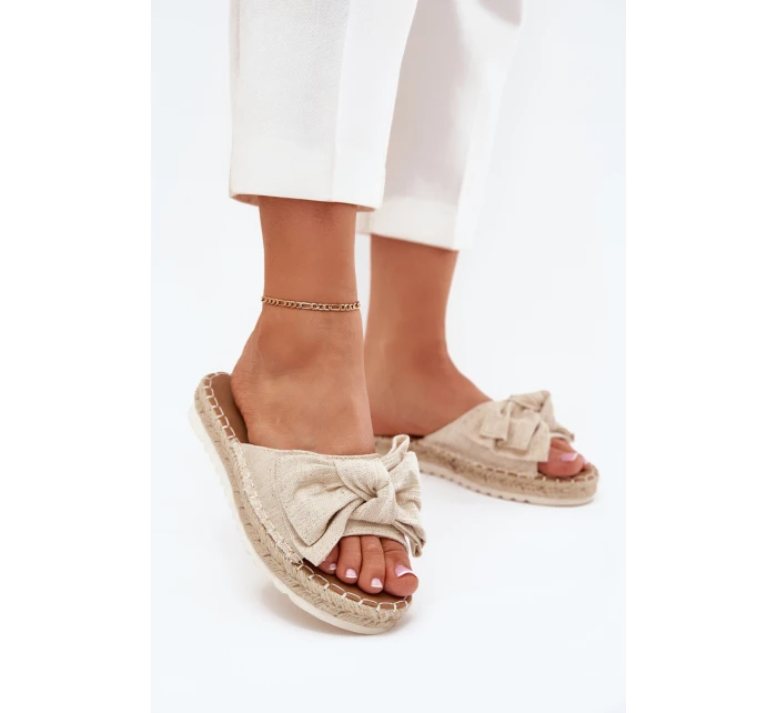 Dámské Pantofle Na Platformě S Pletením A Mašlí Béžové model 21700102 - Boto