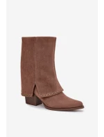 Dámské zimní kozačky s lemem  Béžové model 21708519 - VINCEZA