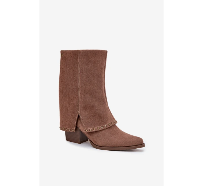 Dámské zimní kozačky s lemem  Béžové model 21708519 - VINCEZA