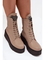Dámské kožené botky Ulrika s ozdobou a zateplením – béžové