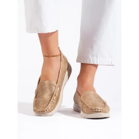 Trendy zlaté dámské  mokasíny bez podpatku