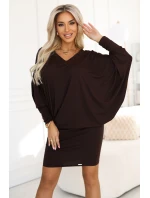 model 21481269 Pohodlné šaty s dlouhými rukávy čokoládové - numoco model 21481269 Pohodlné šaty s dlouhými rukávy čokoládové - numoco