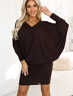 402-9 Pohodlné šaty s dlouhými rukávy - čokoládové