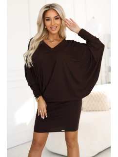 model 21481269 Pohodlné šaty s dlouhými rukávy čokoládové - numoco