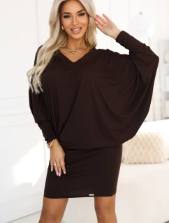 model 21481269 Pohodlné šaty s dlouhými rukávy čokoládové - numoco