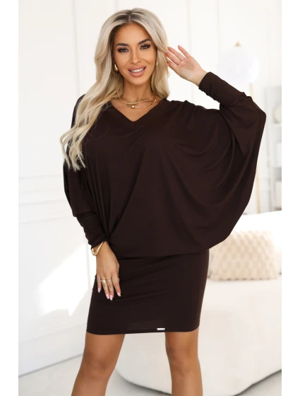 model 21481269 Pohodlné šaty s dlouhými rukávy čokoládové - numoco model 21481269 Pohodlné šaty s dlouhými rukávy čokoládové - numoco