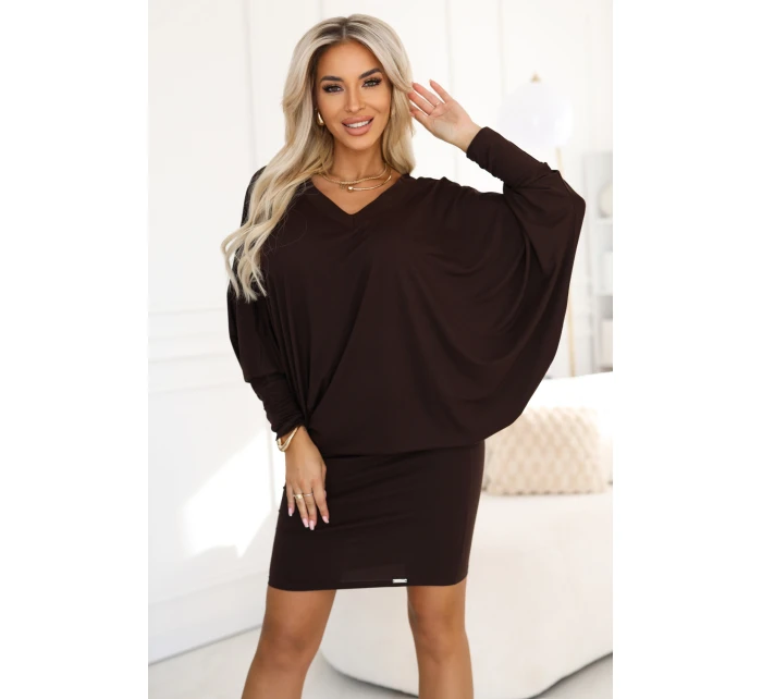 model 21481269 Pohodlné šaty s dlouhými rukávy čokoládové - numoco model 21481269 Pohodlné šaty s dlouhými rukávy čokoládové - numoco