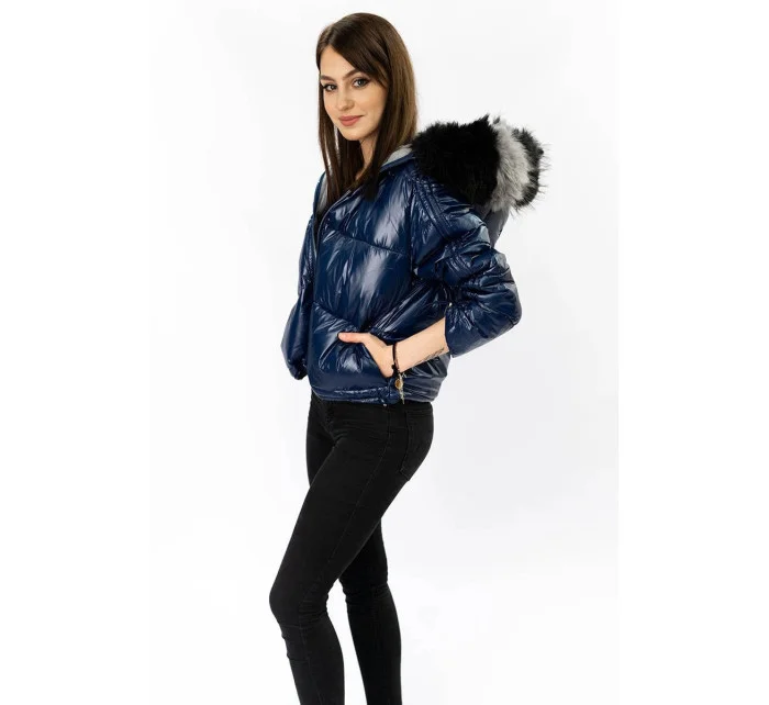 Tmavě modro-šedá oboustranná dámská bunda (b9555) Tmavě modro-šedá oboustranná dámská bunda (b9555)