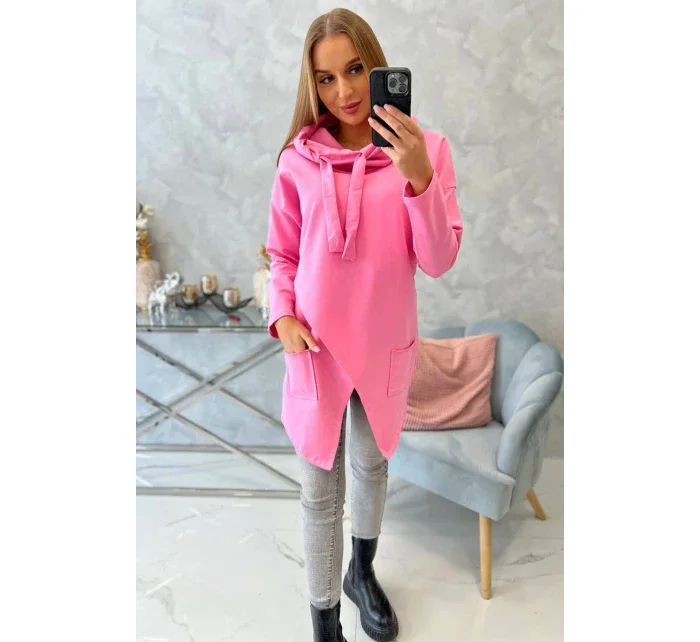 Oversize tunika s obálkou vpředu světle růžová