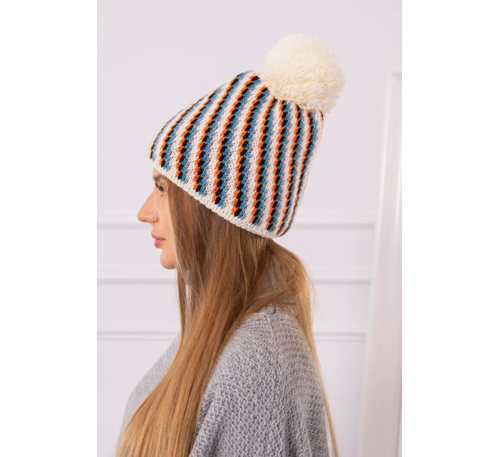 Dámská čepice s bambulí Hanna K328 ecru