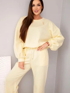 Dámský set mikina s broží a kalhoty s nohavicí žlutý model 21921250 - K-Fashion
