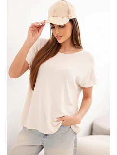 Dámská viskózová oversize halenka s krátkým rukávem a kulatým výstřihem béžová