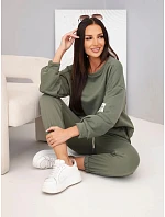 Dámská bavlněná souprava s mikinou a jogger kalhotami khaki Dámská bavlněná souprava s mikinou a jogger kalhotami khaki