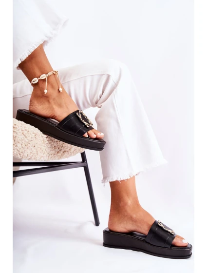 Dámské módní kožené pantofle Černá model 21588192 - S.Barski Dámské módní kožené pantofle Černá model 21588192 - S.Barski