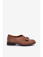 Dámské polobotky z ekokože s nízkým podpatkem a ozdobou hnědé model 21658368 - Boto