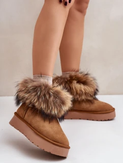 Kožené Sněhule Na Platformě S Kožešinou Camel model 21677869 - Boto