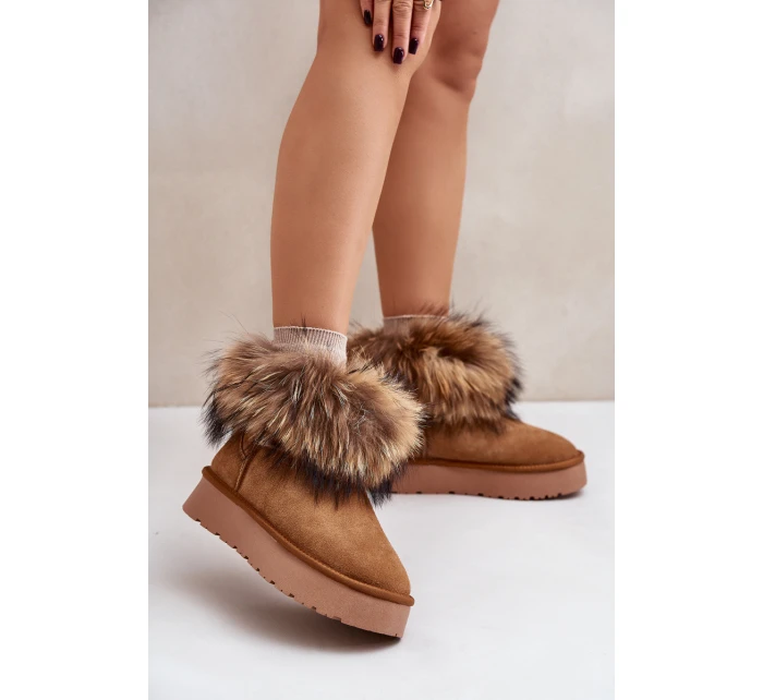 Kožené Sněhule Na Platformě S Kožešinou Camel model 21677869 - Boto