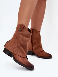 Zateplené Cowboy Kotníčkové Boty Na Podpatku Camel Sylvette