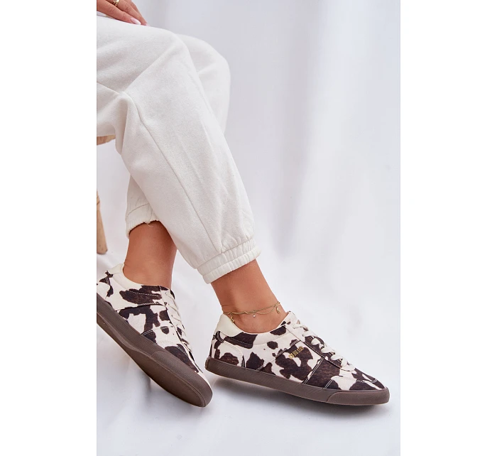 Dámské tenisky s nášivkami Big Star TT274369 Bílá-hnědé