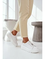 Kožené dámské tenisky na platformě s přezkou Vinceza 39973 Bílé Kožené dámské tenisky na platformě s přezkou Vinceza 39973 Bílé