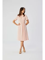 S361 Šaty se záhyby na bocích - pudrové
