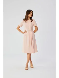 model 19647361 Šaty se záhyby na bocích pudrové - STYLOVE