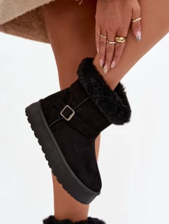 Dámské sněhule na platformě s přezkou a kožíškem Jesella – černé