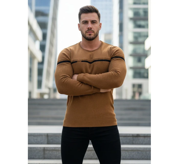 Pánský svetr přes hlavu ve velbloudí barvě FashionStreet WX1625